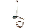 Showman ® Leather noseband and tiedown with colorful rawhide lacing on nose.