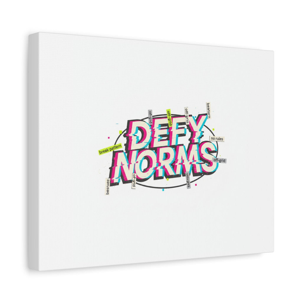 Defy Norms Canvas, Anti-Aesthetic Glitch Typography, Brutalist Poster Style
