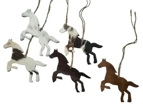 Cowhide Western Leather Christmas Ornament - Running Horse-  Sold Individually