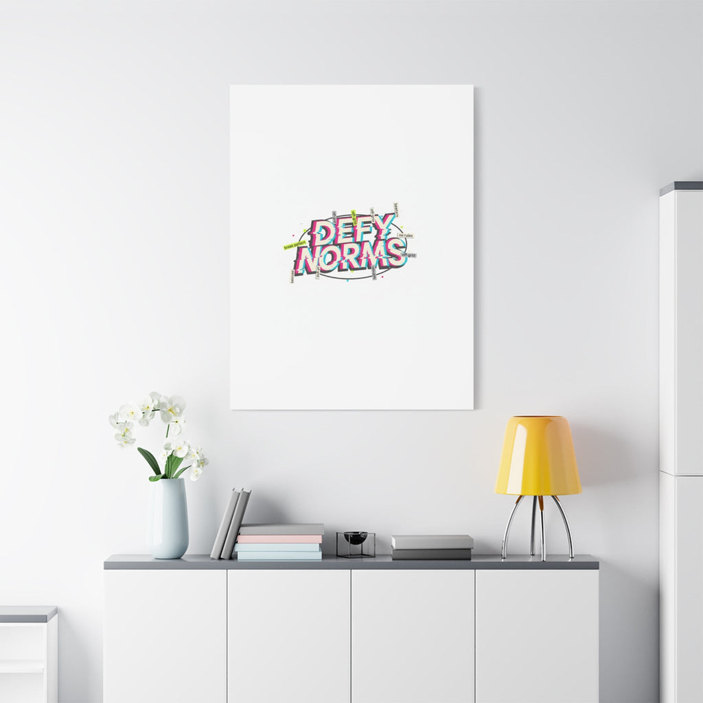 Defy Norms Canvas, Anti-Aesthetic Glitch Typography, Brutalist Poster Style