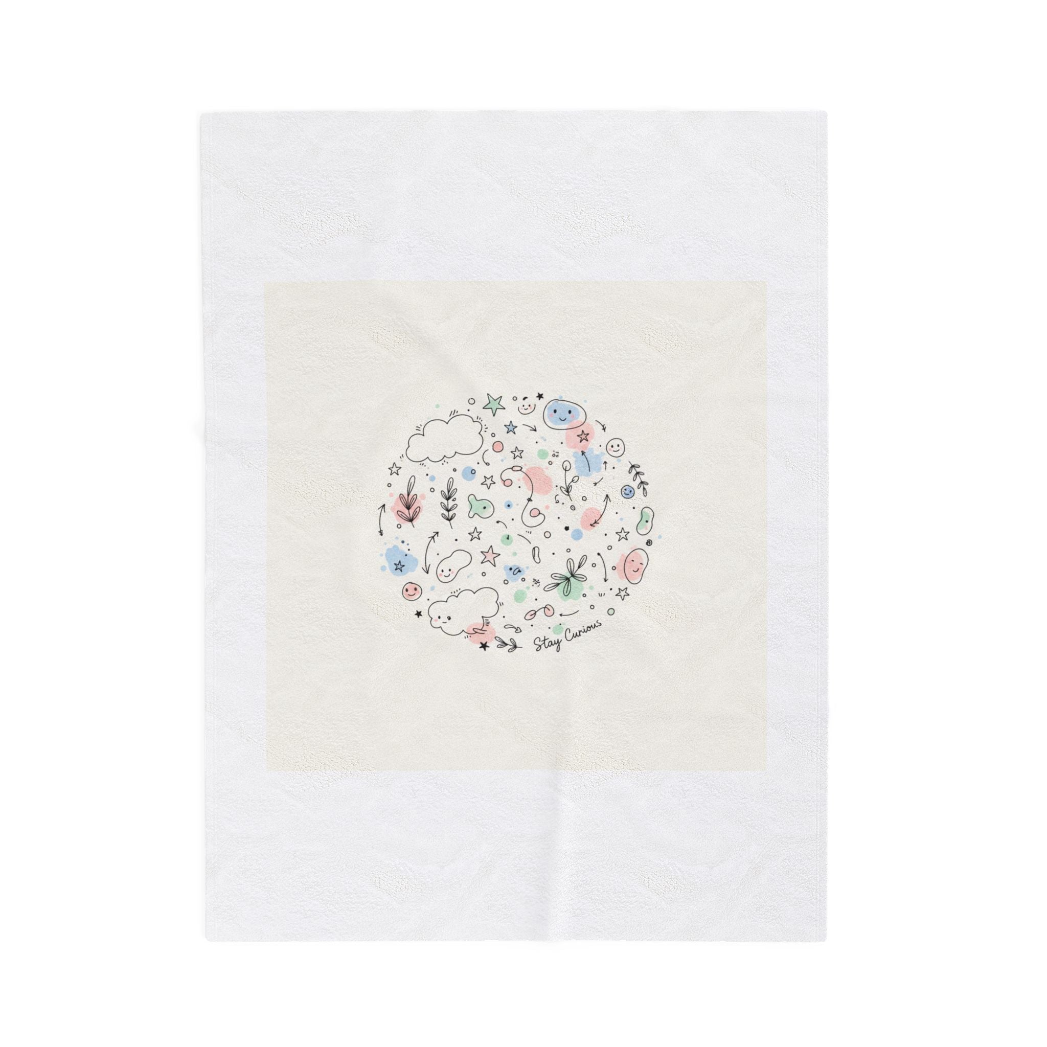 Whimsical Hand-Drawn Doodle Circle Blanket | Sketch Art Velveteen Plush