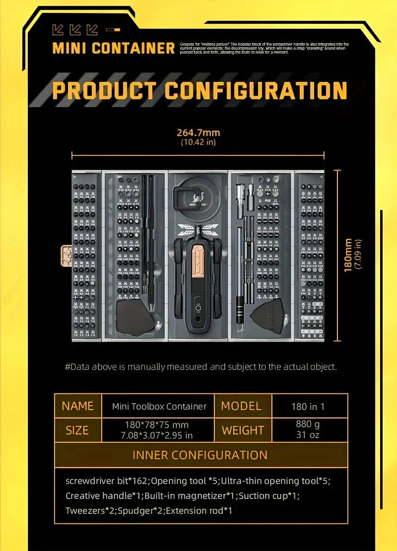 180 in 1 Precision Manual Multifunctional Screwdriver Set Magnetic Phillips Bits Mobile iPhone & PC & Glasses Repair Tool Gift - PhishStones Products