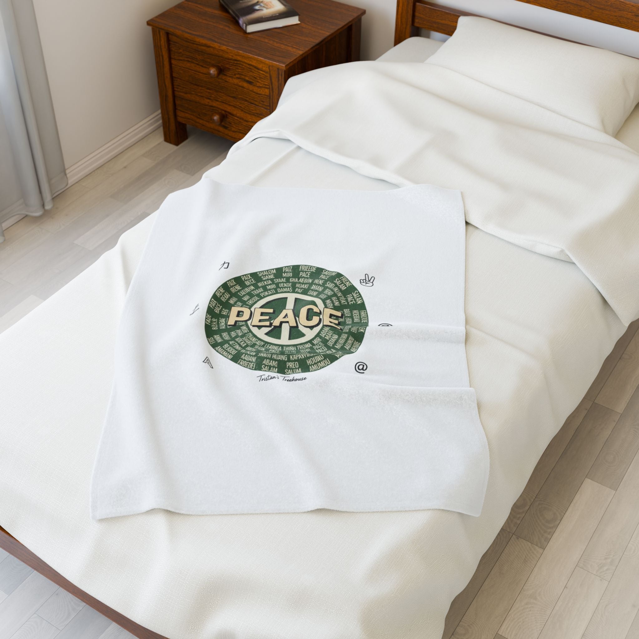 Handwritten Peace Doodle Velveteen Plush Blanket | Sketch Aesthetic, Cozy Pastel