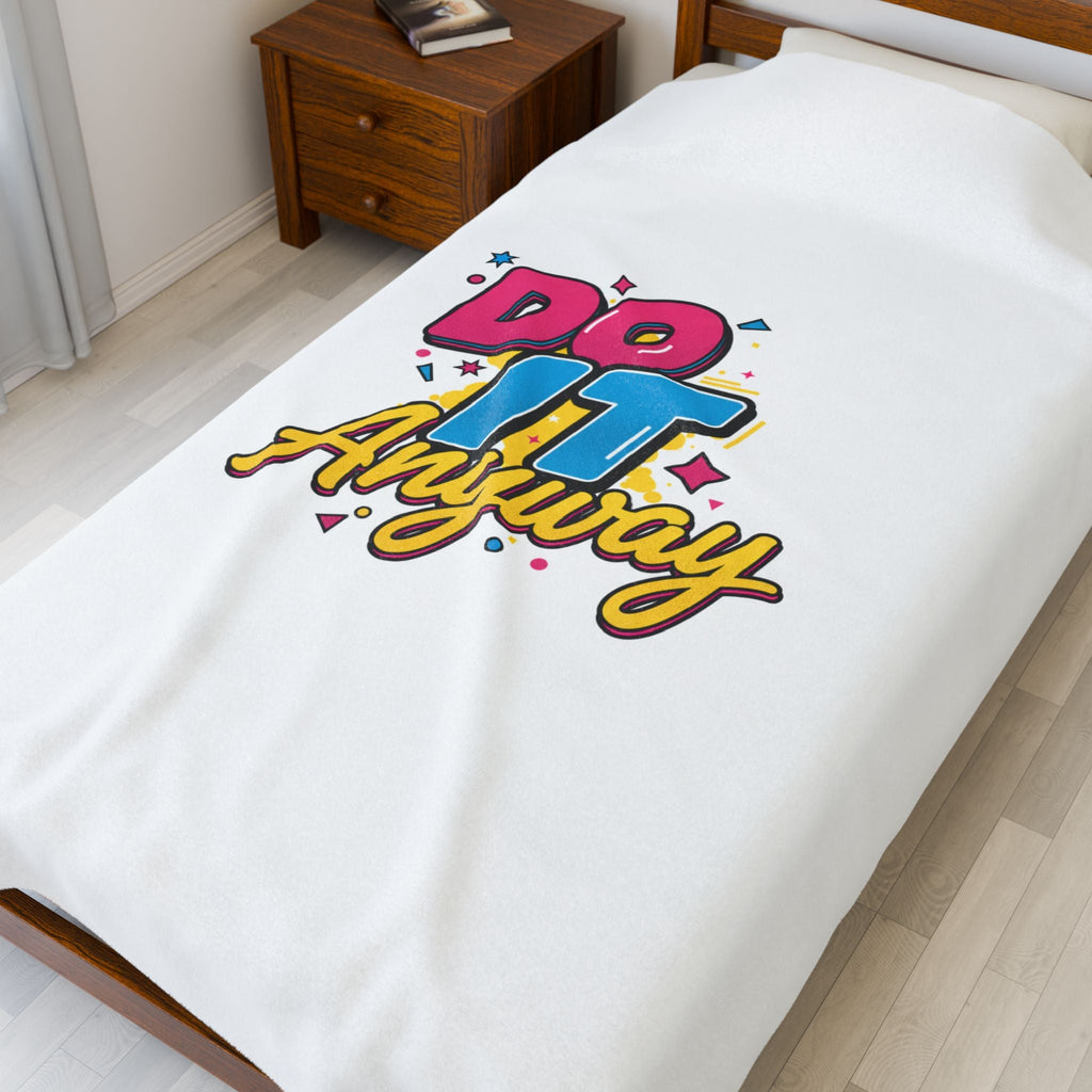 Do It Anyway Typography Velveteen Plush Blanket | Maximalist Stacked Type