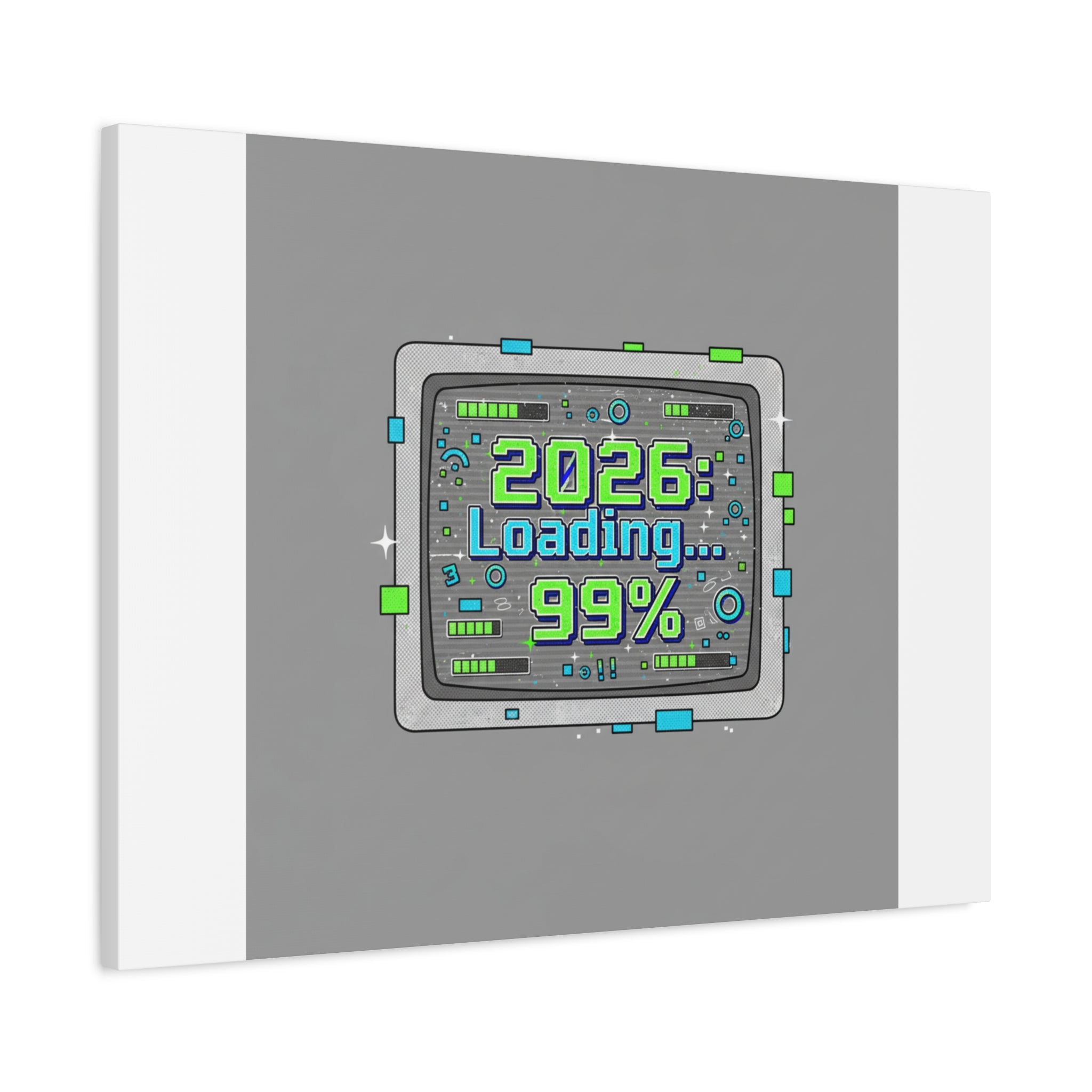 2026 Loading 99% Canvas | NYE countdown, retro system interface