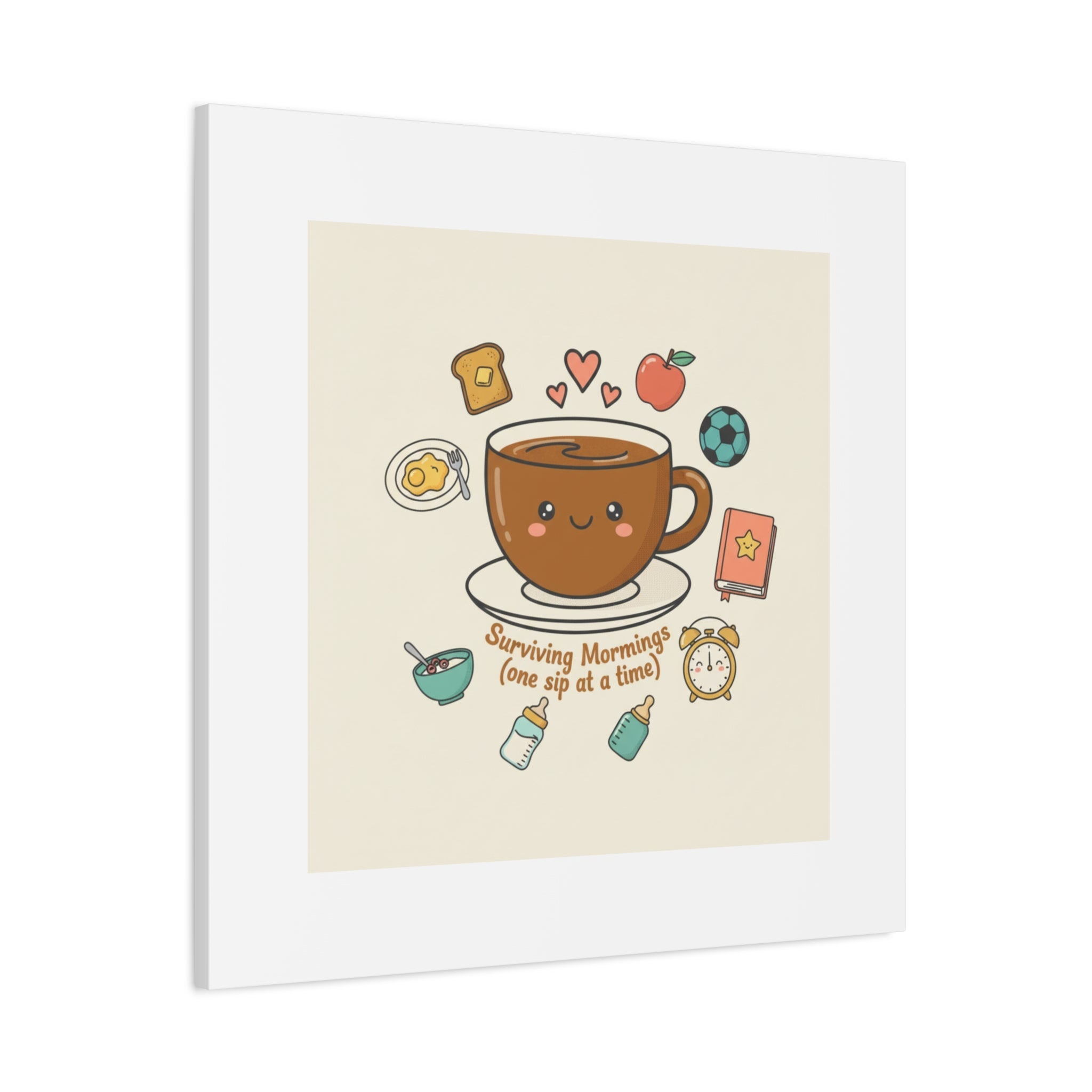 Surviving Mornings (One Sip at a Time) Canvas | Parenting Morning Humor, Coffee & Kids