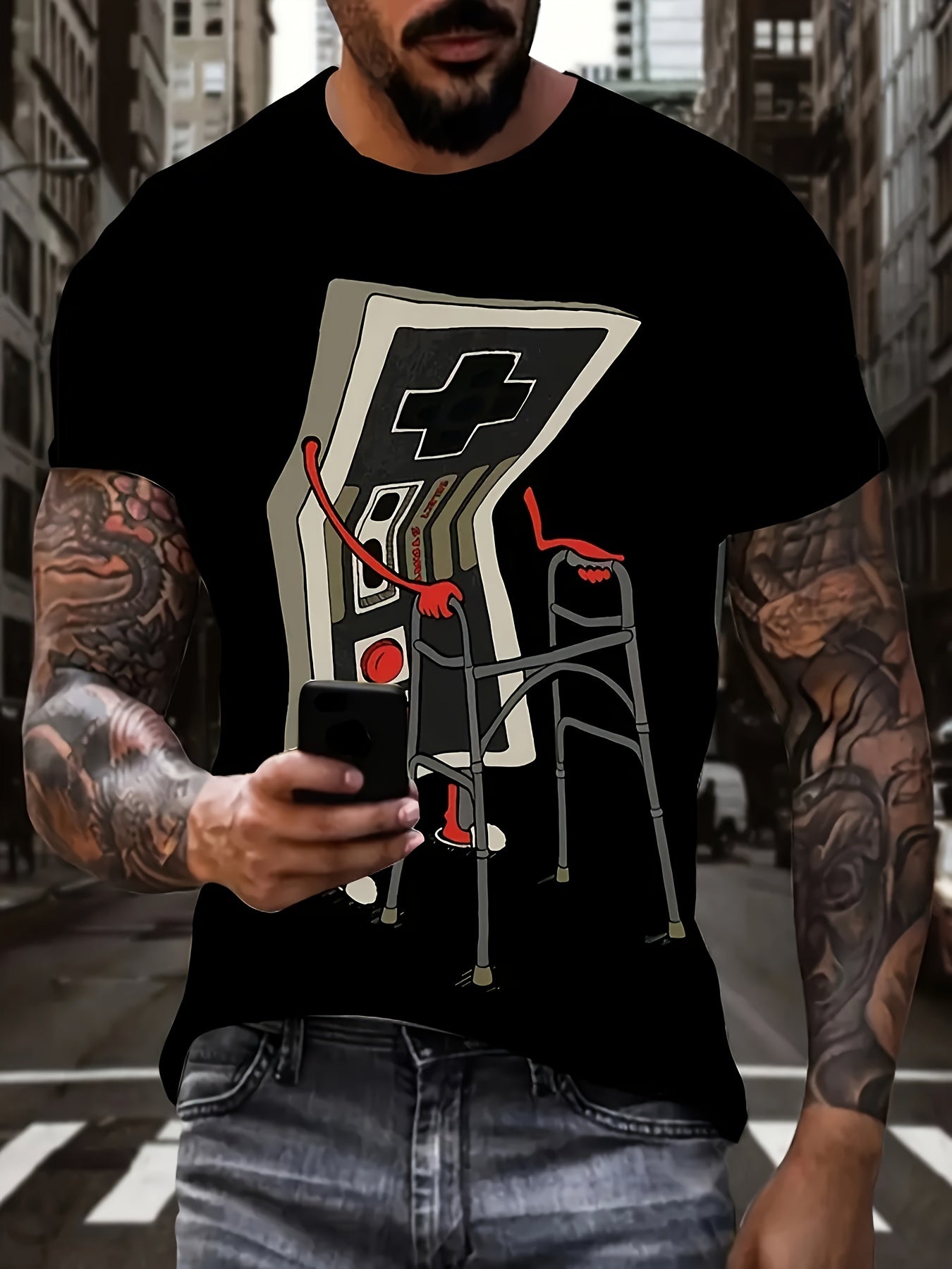 Game Controller Graphic Shirt for Men – Plus Size Streetwear Tee