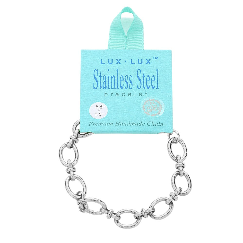 18K White Gold Dipped Stainless Steel Chain Link Bracelet