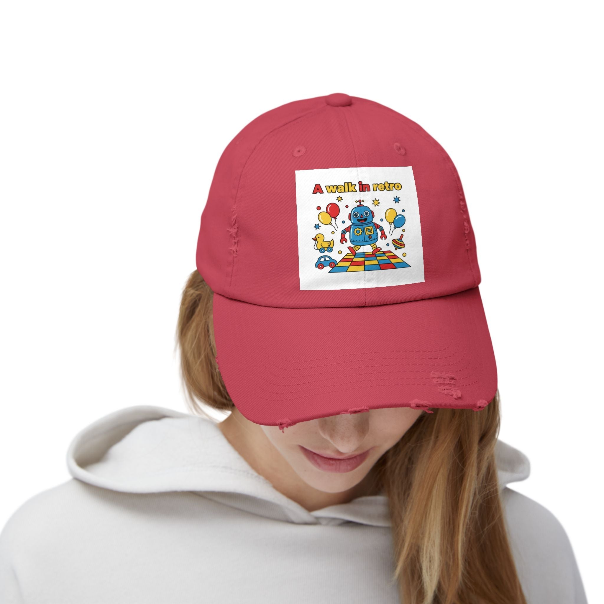 Retro Robot Baseball Cap - "A Walk in Retro" Distressed Patch Hat