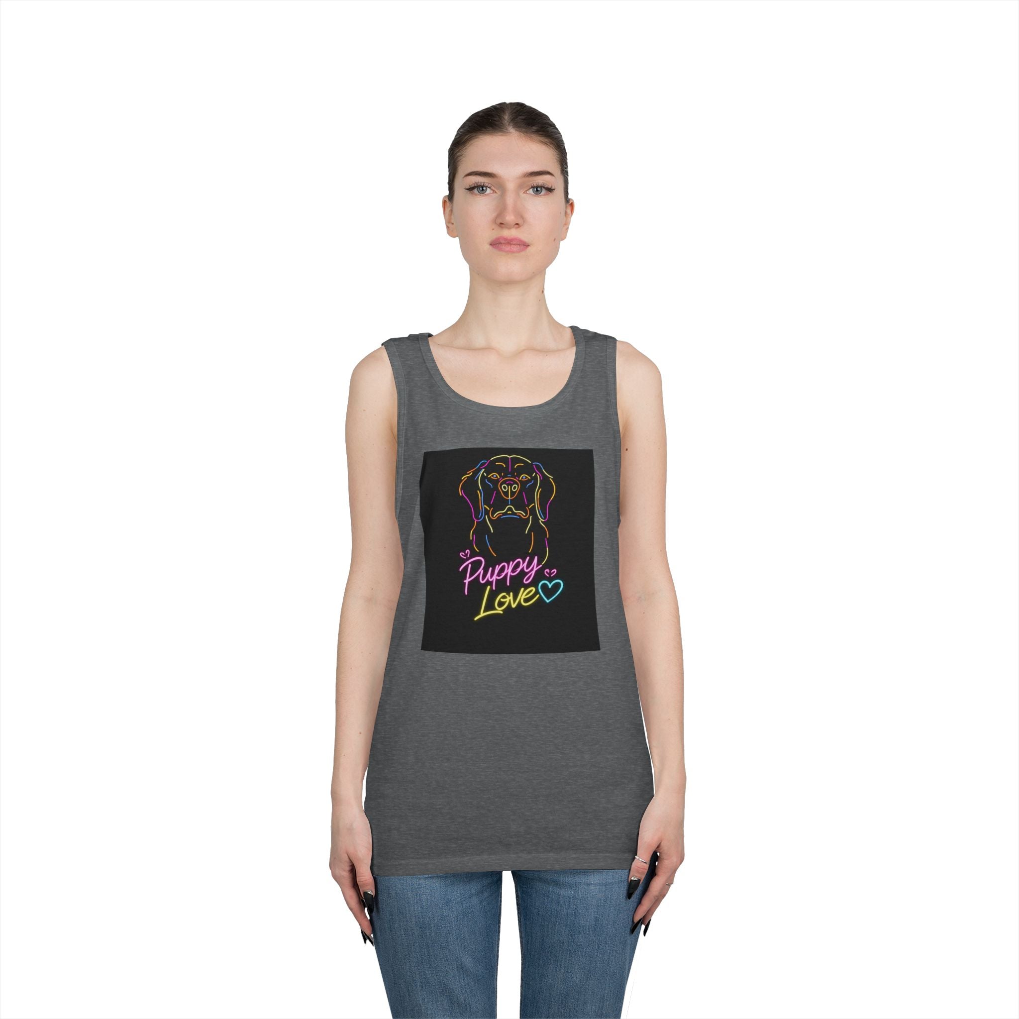 Puppy Love Tank Top — Neon Dog Graphic Summer Tee