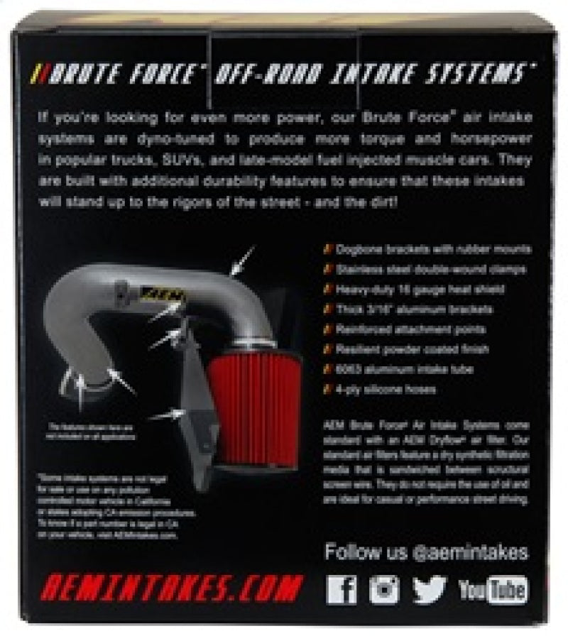 AEM Induction AEM Brute Force Dryflow Air Filter - Conical 6in Base OD / 5.125in Top OD / 5.25in Height 21-205BF