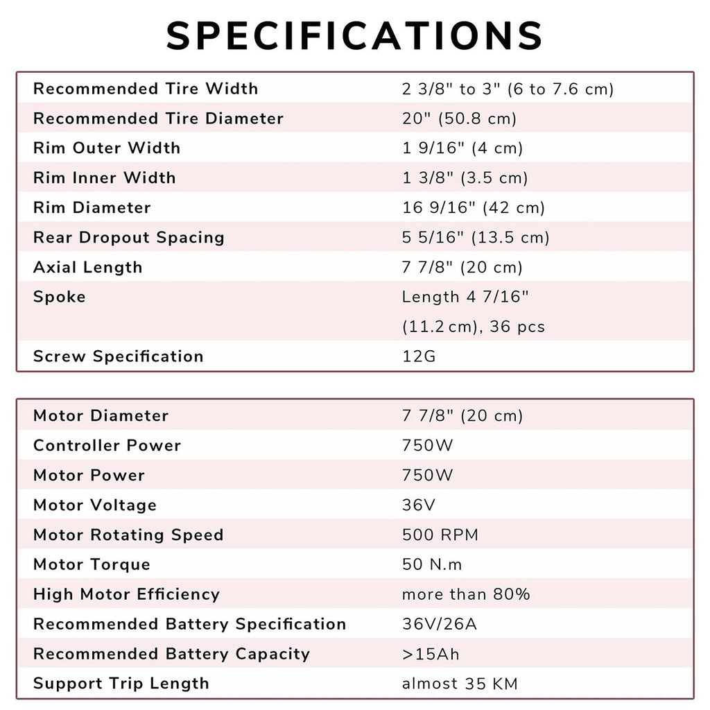 Yescom 20" Electric Bicycle Motor Rear Wheel Kit 36v 750w