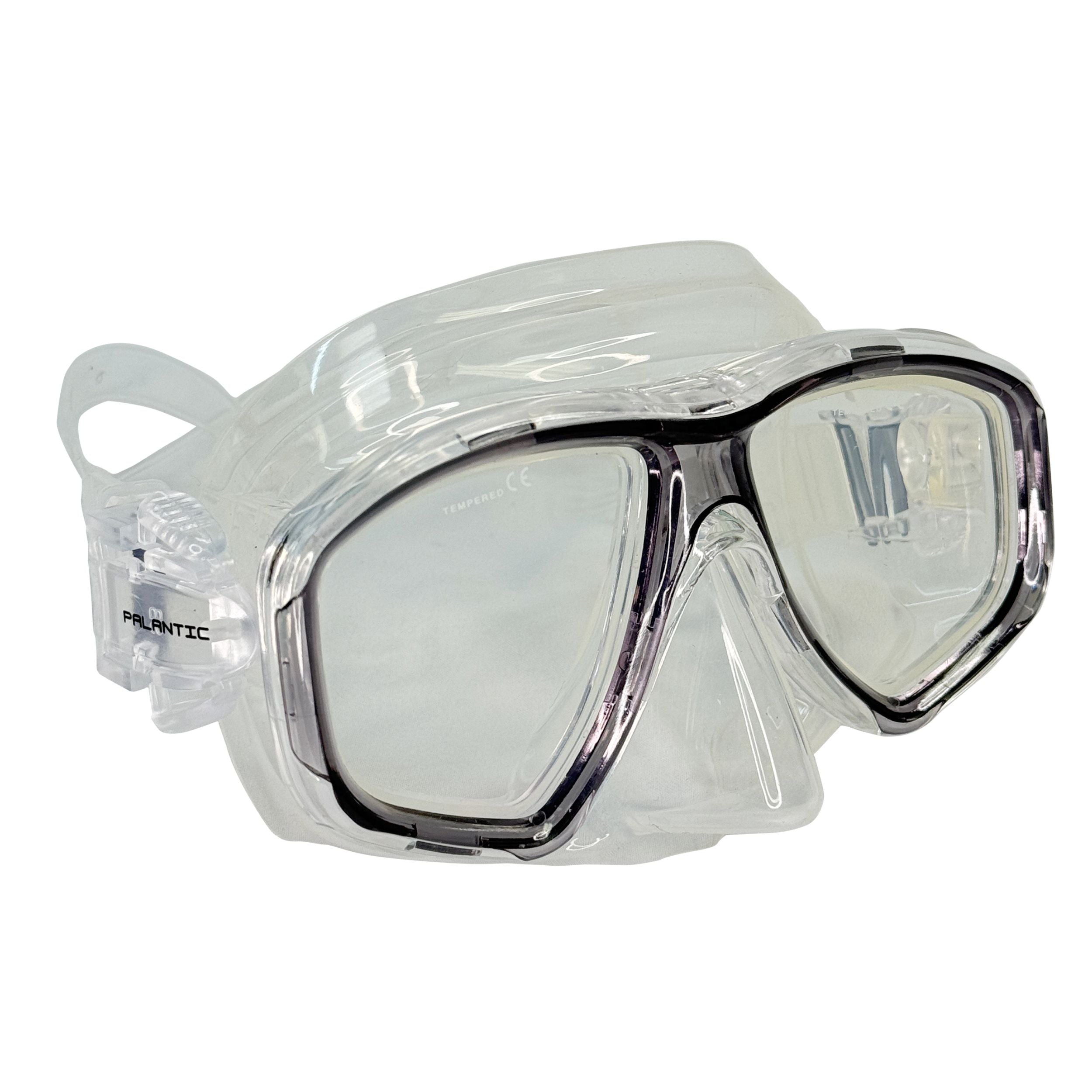 Palantic M36 Translucent Charcoal/Clear Silicone RX Nearsighted Lenses Dive/Snorkeling Mask