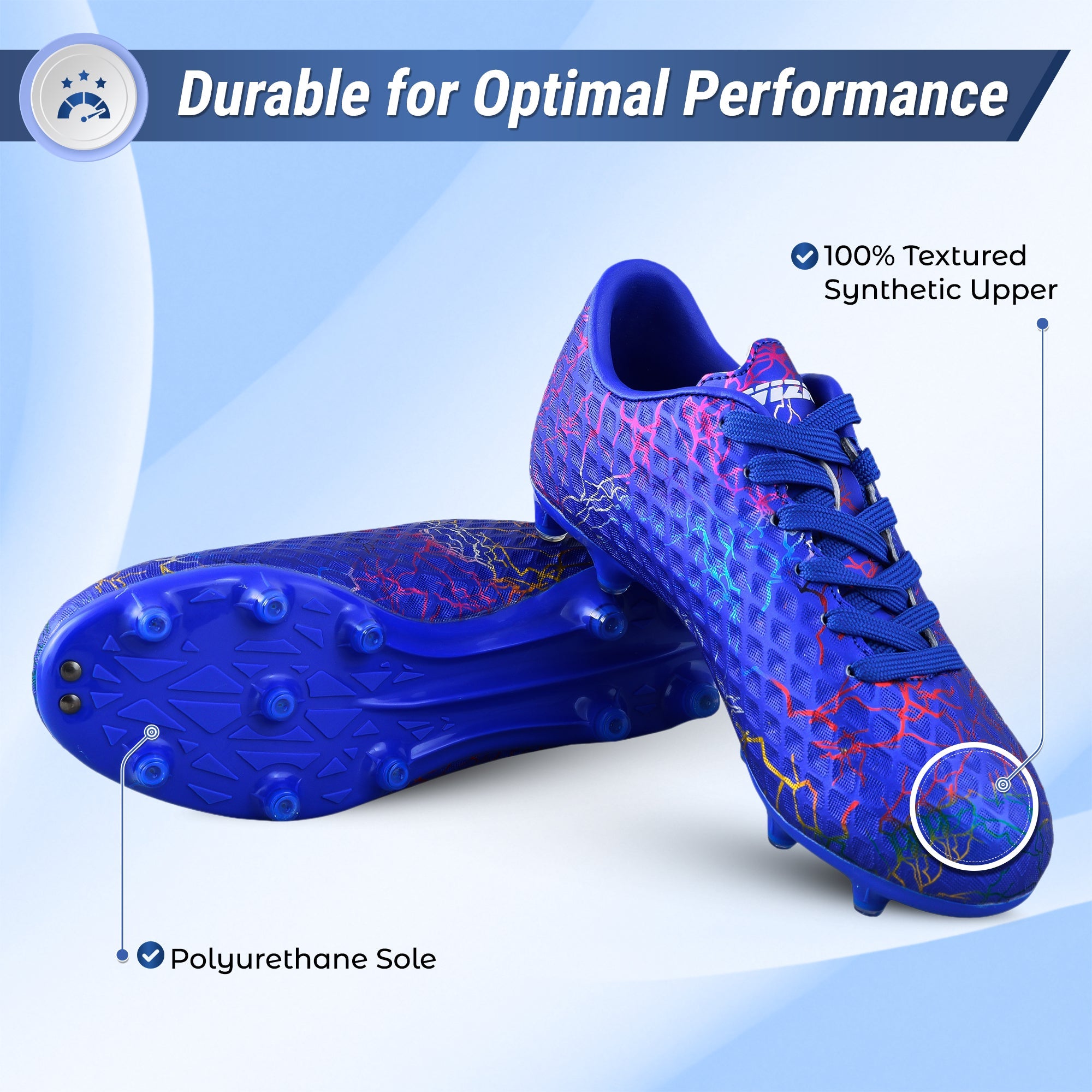 Vizari Zodiac JR Kids Firm Ground (FG) Soccer Cleats – Blue, Youth Sizes 8C–6Y