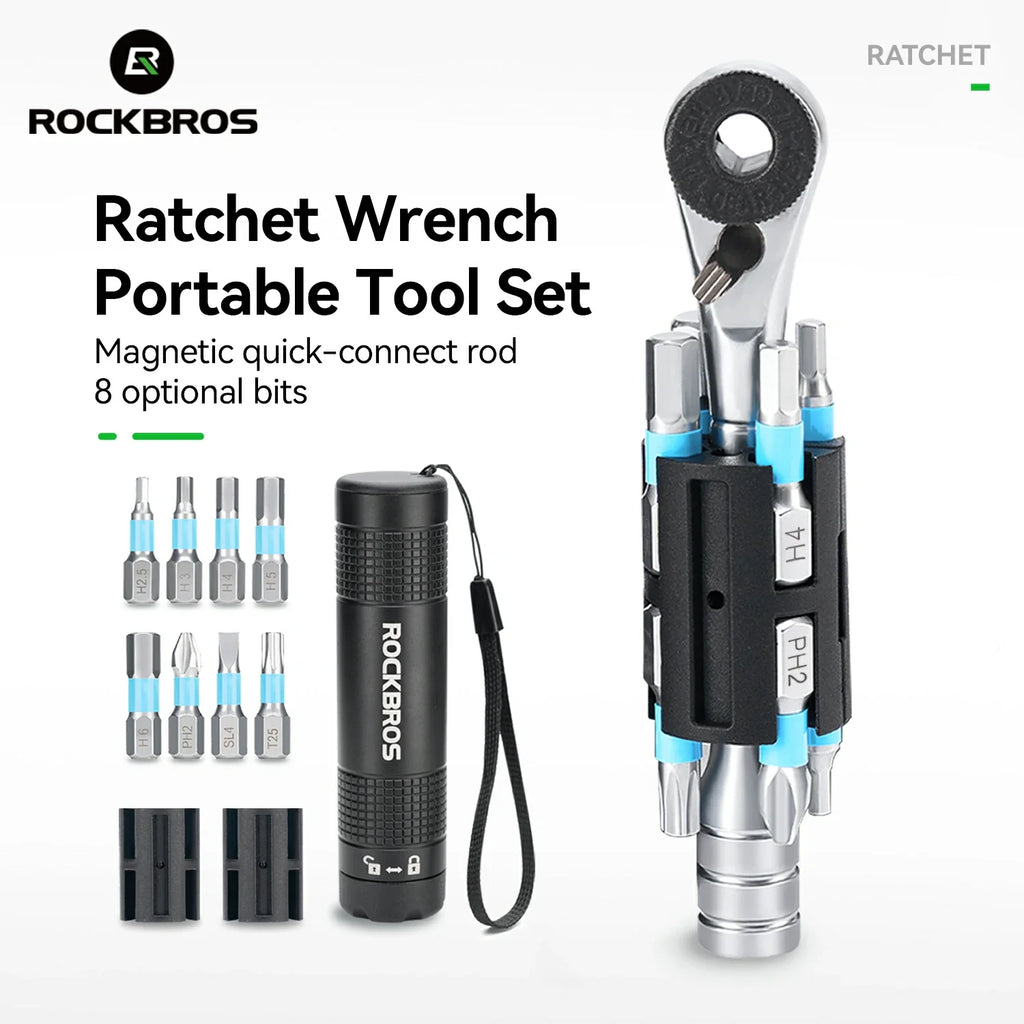 S2 Alloy 1/4" Drive Ratchet Handle 72-Tooth Compact Bike Repair Kit with 8 Bits