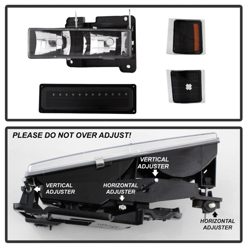 SPYDER Xtune 92-94 Blazer Full Size Corner/LED Bumper Headlights Black HD-JH-CCK88-LED-AM-BK-SET 5069542
