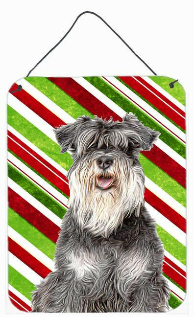 Candy Cane Holiday Christmas Schnauzer Wall or Door Hanging Prints Aluminum Metal Sign Kitchen Wall Bar Bathroom Plaque Home Decor Front Door Plaque, 12x16, Multicolor