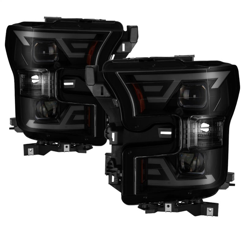 SPYDER xTune 15-17 Ford F-150 DRL LED Light Bar Projector Headlights - Black Smoke (PRO-JH-FF15015-LB-BSM) 9042942