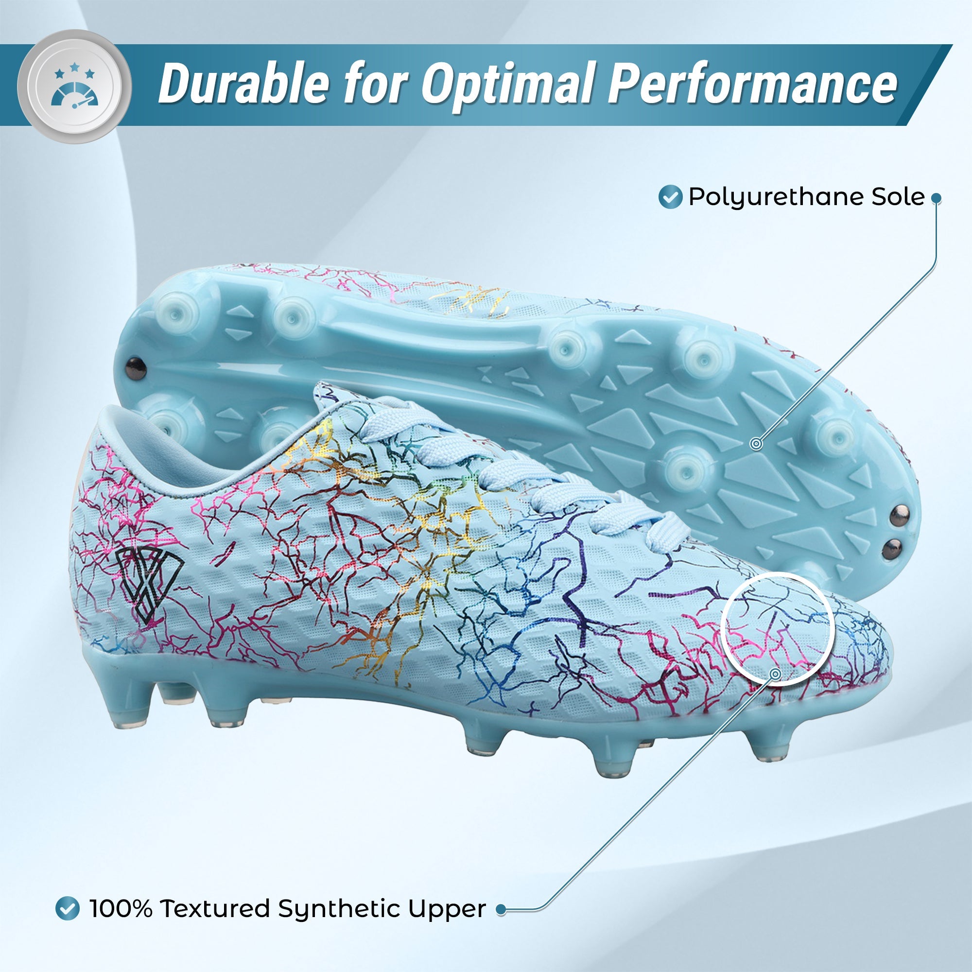 Vizari Zodiac JR Kids Firm Ground (FG) Soccer Cleats – Sky Blue, Youth Sizes 8C–6Y