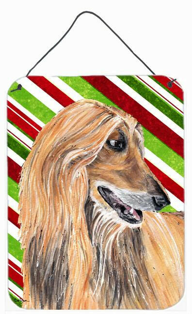 Afghan Hound Candy Cane Holiday Christmas Wall or Door Hanging Prints Aluminum Metal Sign Kitchen Wall Bar Bathroom Plaque Home Decor Front Door Plaque, 12x16, Multicolor
