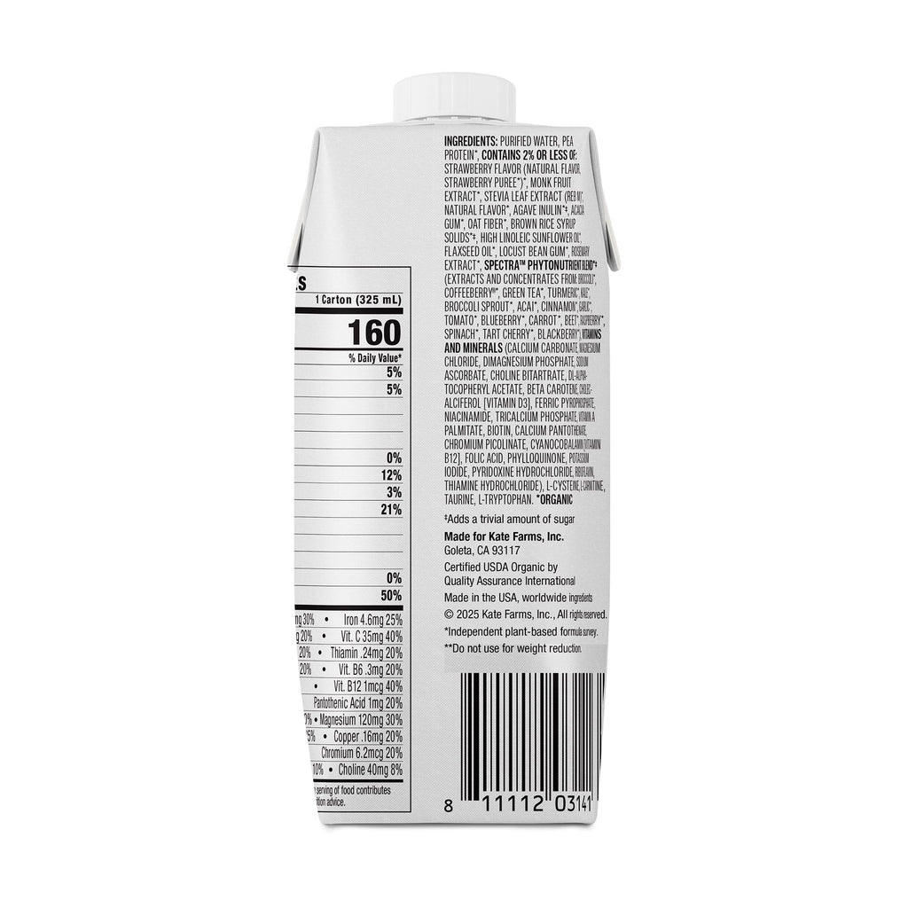 Oral Supplement Kate Farms High Protein Strawberry Flavor Liquid 11 oz. Carton 811112031420