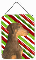 Doberman Candy Cane Holiday Christmas Wall or Door Hanging Prints Aluminum Metal Sign Kitchen Wall Bar Bathroom Plaque Home Decor Front Door Plaque, 12x16, Multicolor