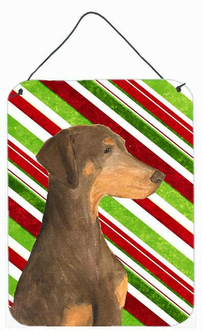 Doberman Candy Cane Holiday Christmas Wall or Door Hanging Prints Aluminum Metal Sign Kitchen Wall Bar Bathroom Plaque Home Decor Front Door Plaque, 12x16, Multicolor