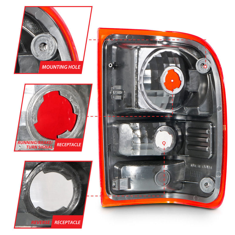ANZO 2001-2011 Ford Ranger Taillights w/ Red/Clear Lens (OE Replacement) Pair 211182