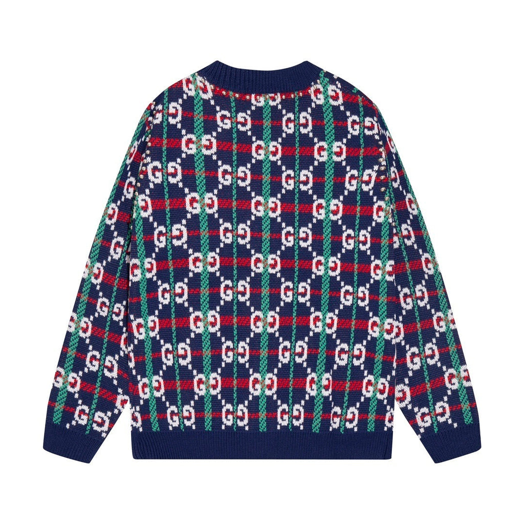 GUCCI Gg-monogram Knitted Cardigan In Blue