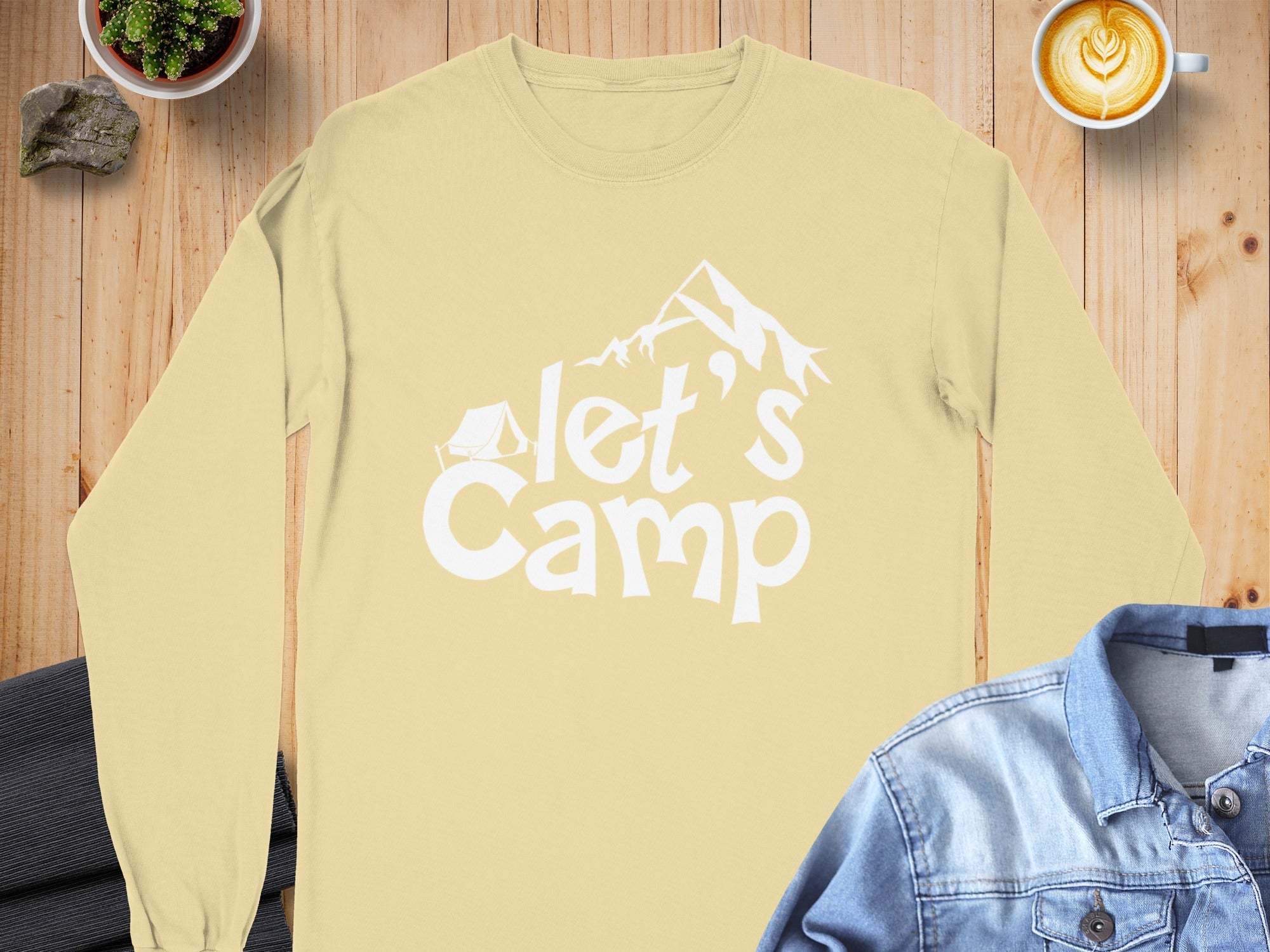 Let's Camp Tent and Mountain Design Adventure Long Sleeve T-Shirt
