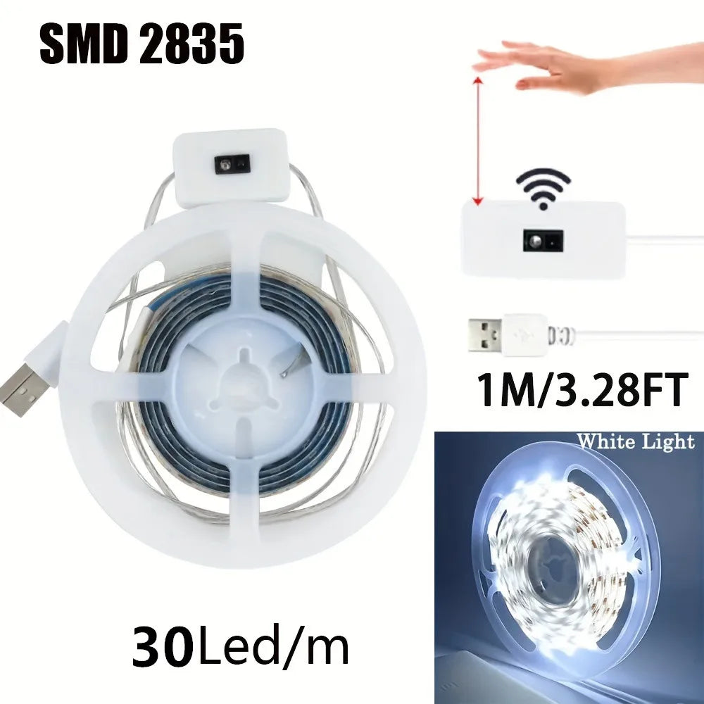 1M (3.3 ft) USB Hand - Wave Sensor LED Strip Light, 60 LEDs/m Dimmable Warm White — TV Backlight, Cabinet & Night Lamp - PhishStones Products