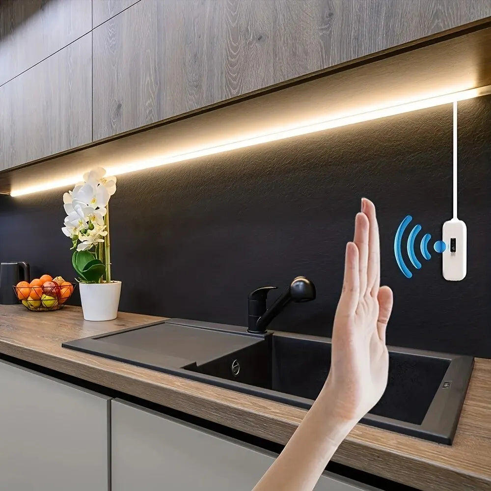 1M (3.3ft) USB LED Motion Sensor Night Light Strip – Warm White Dimmable Hand - Sweep TV Backlight & Kitchen Closet - PhishStones Products