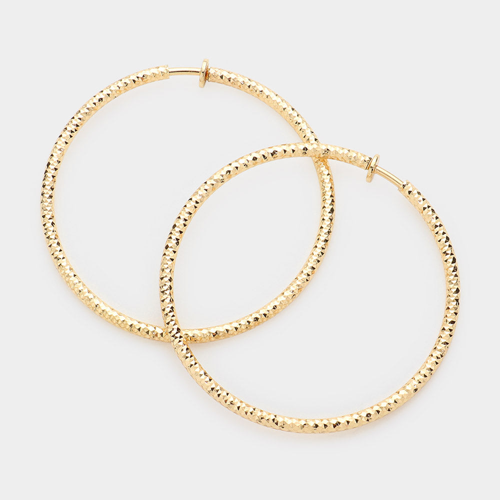 2.25" Textured Metal Hoop Clip on Earrings