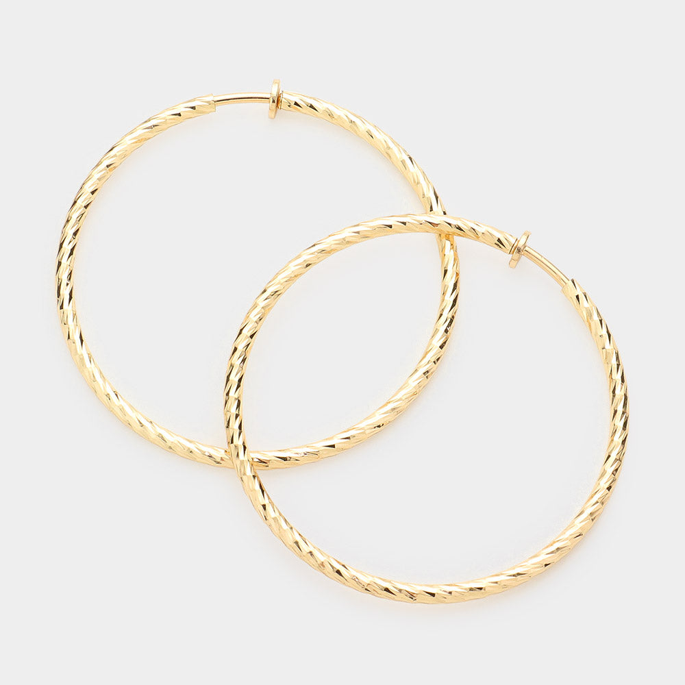 2.4" Textured metal hoop clip on earrings