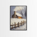 Rustic Cabin In Snow Framed Canvas Print Wall Art Christmas Home Decor, Winter Landscape Art, Cozy Winter Cabin Scene