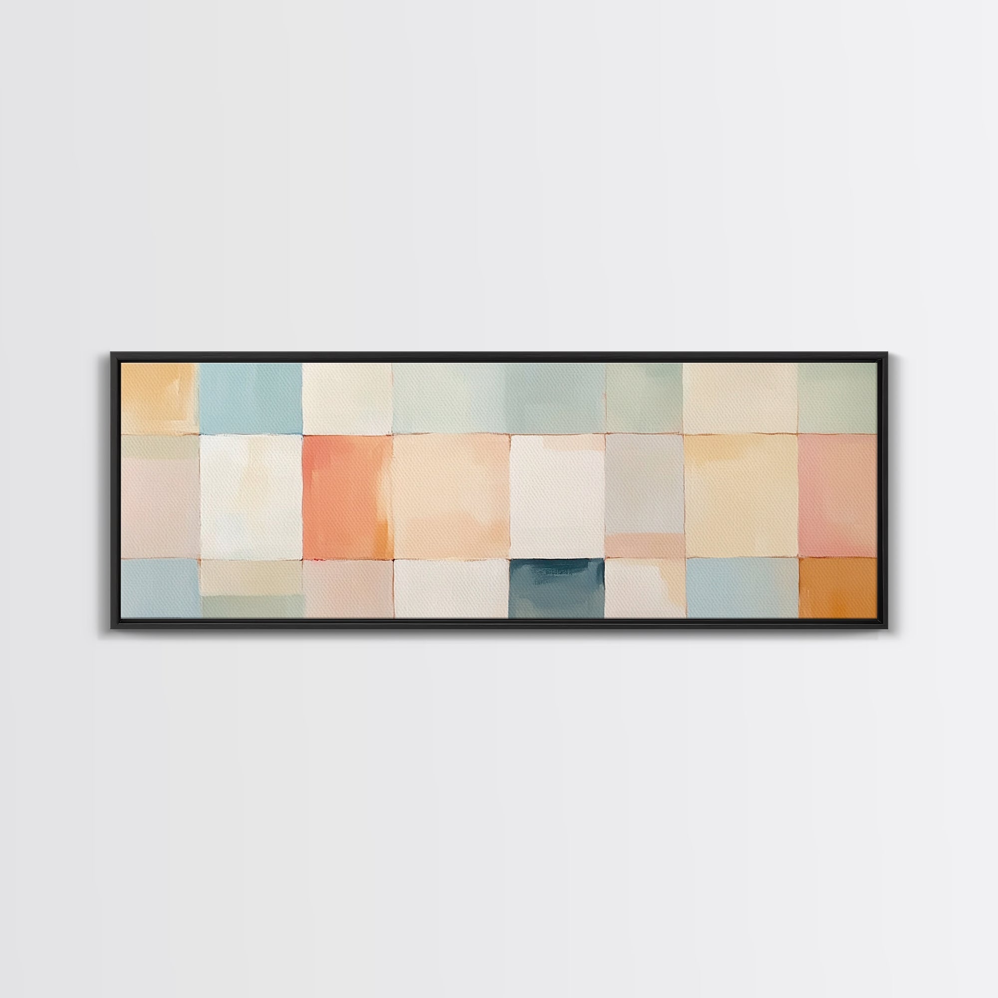 MCM Style Abstract Square, Framed Canvas Print, Mid-Century Modern Wall Art, Pastel Colors, Large Horizontal Wall Art Print
