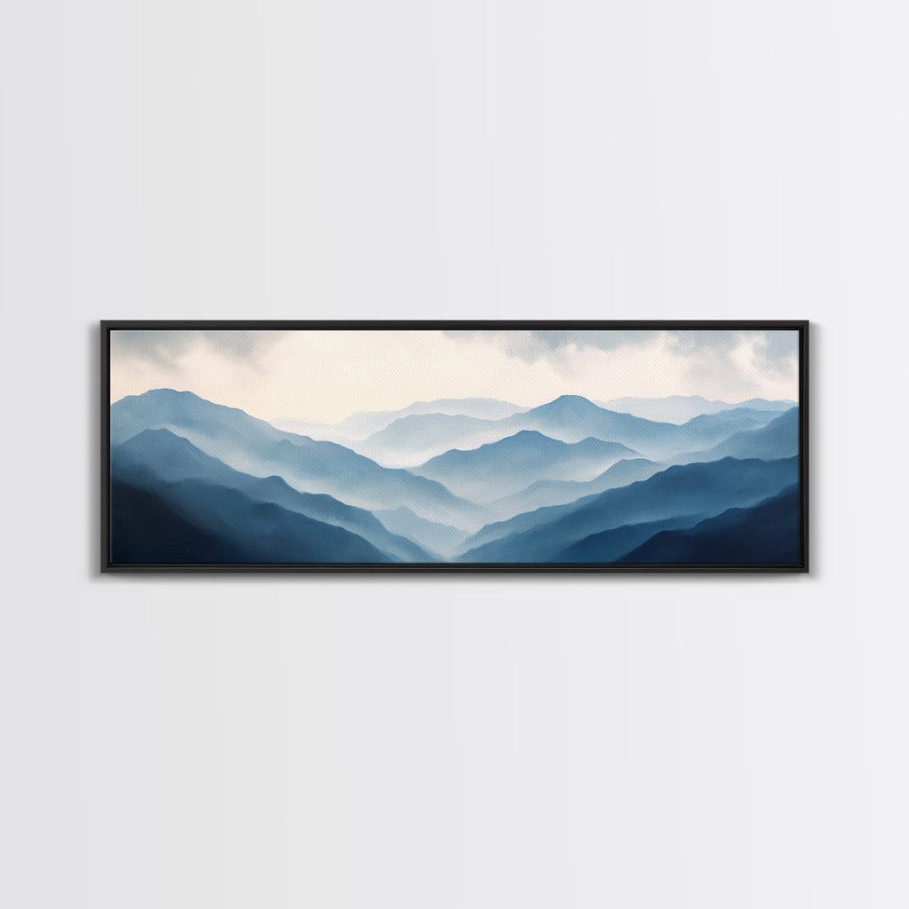 Panoramic Blue Ridge Mountains, Fog Over The Mountains Canvas Print, Wood Framed Wall Art, Mood Setting Home Decor, Moody Art, Landscape