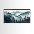 Foggy Mountain Landscape At The Break of Dawn, Framed Canvas Print, Foggy Landscape Painting, Blue Ridge Mountains Painting Print