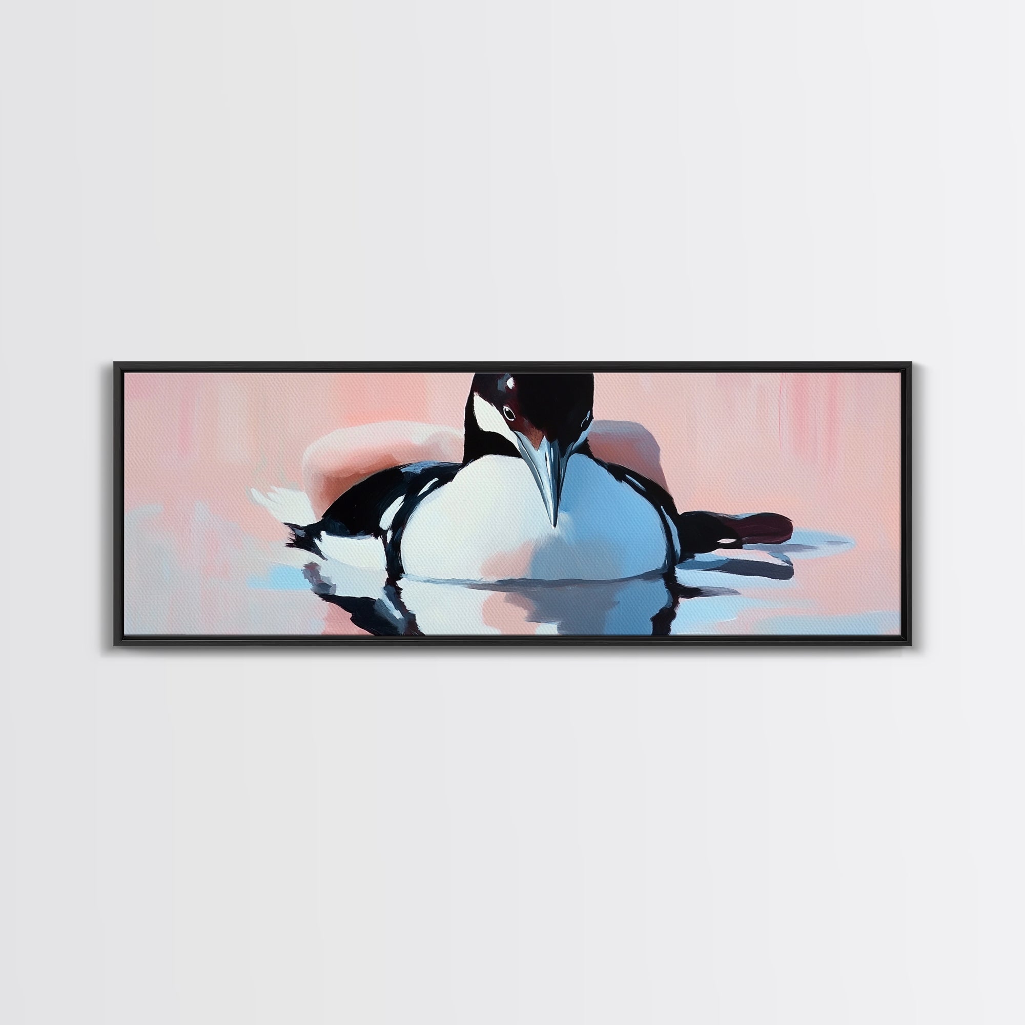 Floating Loon, nature wildlife art, lake house decor, bird lover gift, minimalist animal print, framed canvas print, cabin wall art