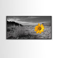Yellow Flower, Desert Bloom, Monochrome Landscape, Canvas Print, Botanical Wall Art, Minimalist Nature Decor, Modern Kitchen Accent