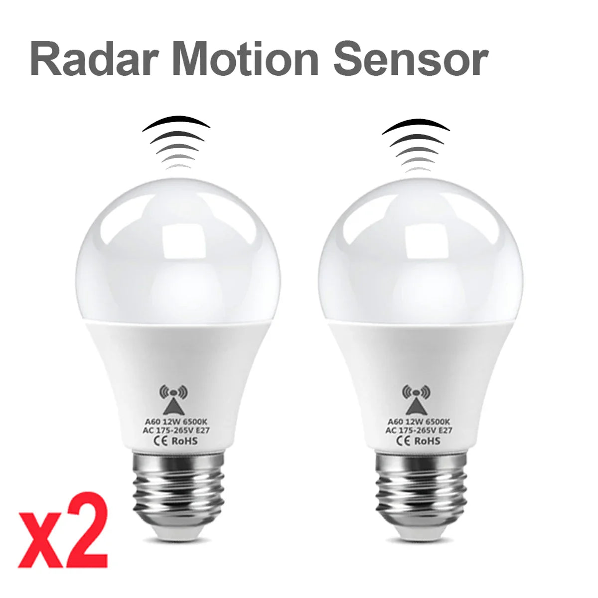 2 - Pack LED Motion Sensor Night Light — Radar Microwave Induction, E27 12W, Auto On/Off in Dark, 110–220V for Bedroom & Nursery - PhishStones Products