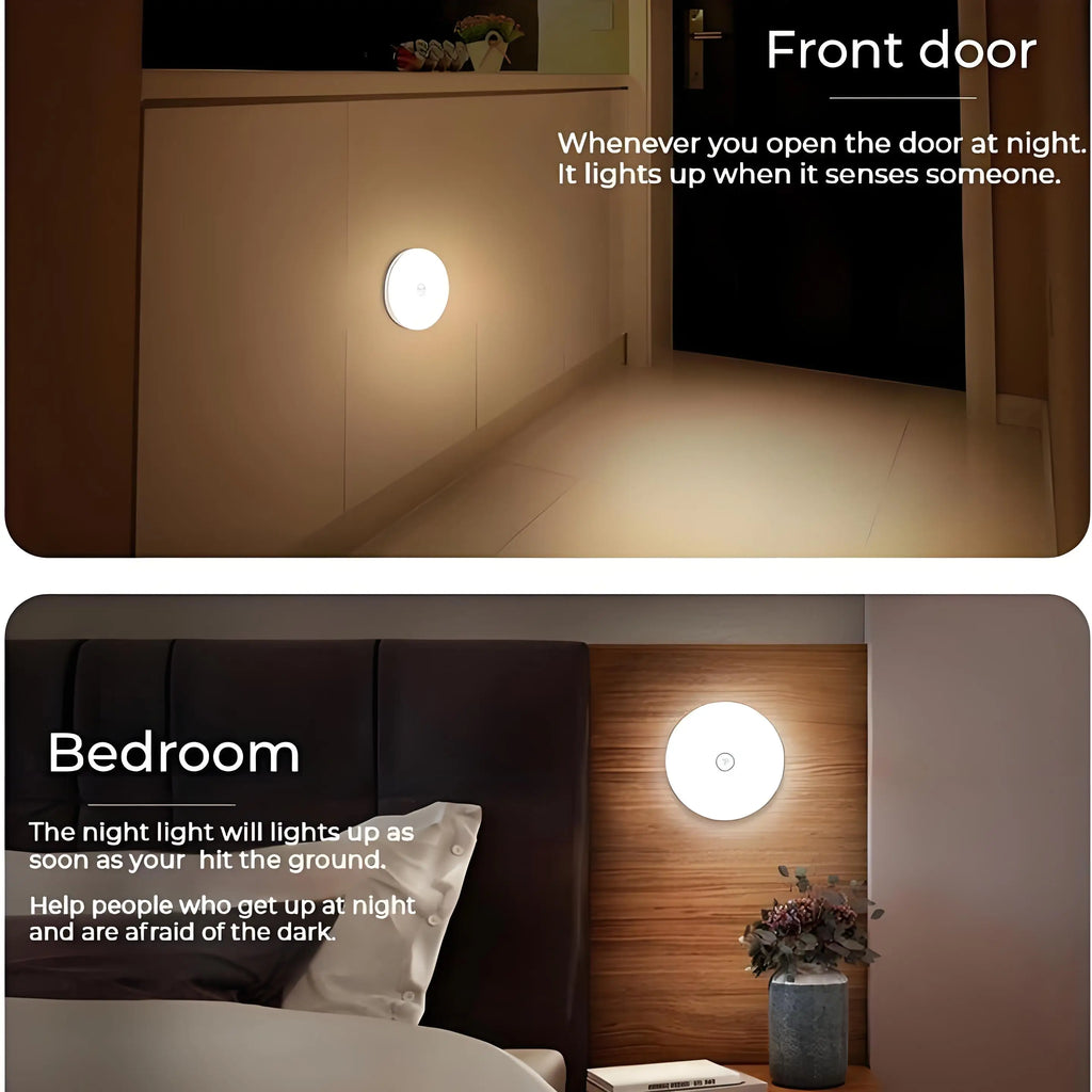 2 - Pack LED Motion Sensor Night Light – USB Rechargeable, Magnetic Auto On/Off, Warm & White - PhishStones Products