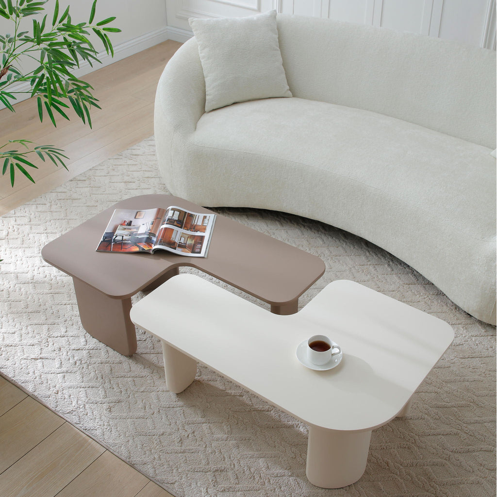 2 Pieces Modular Coffee Table Set, Free Combination - Khaki / White - PhishStones Products