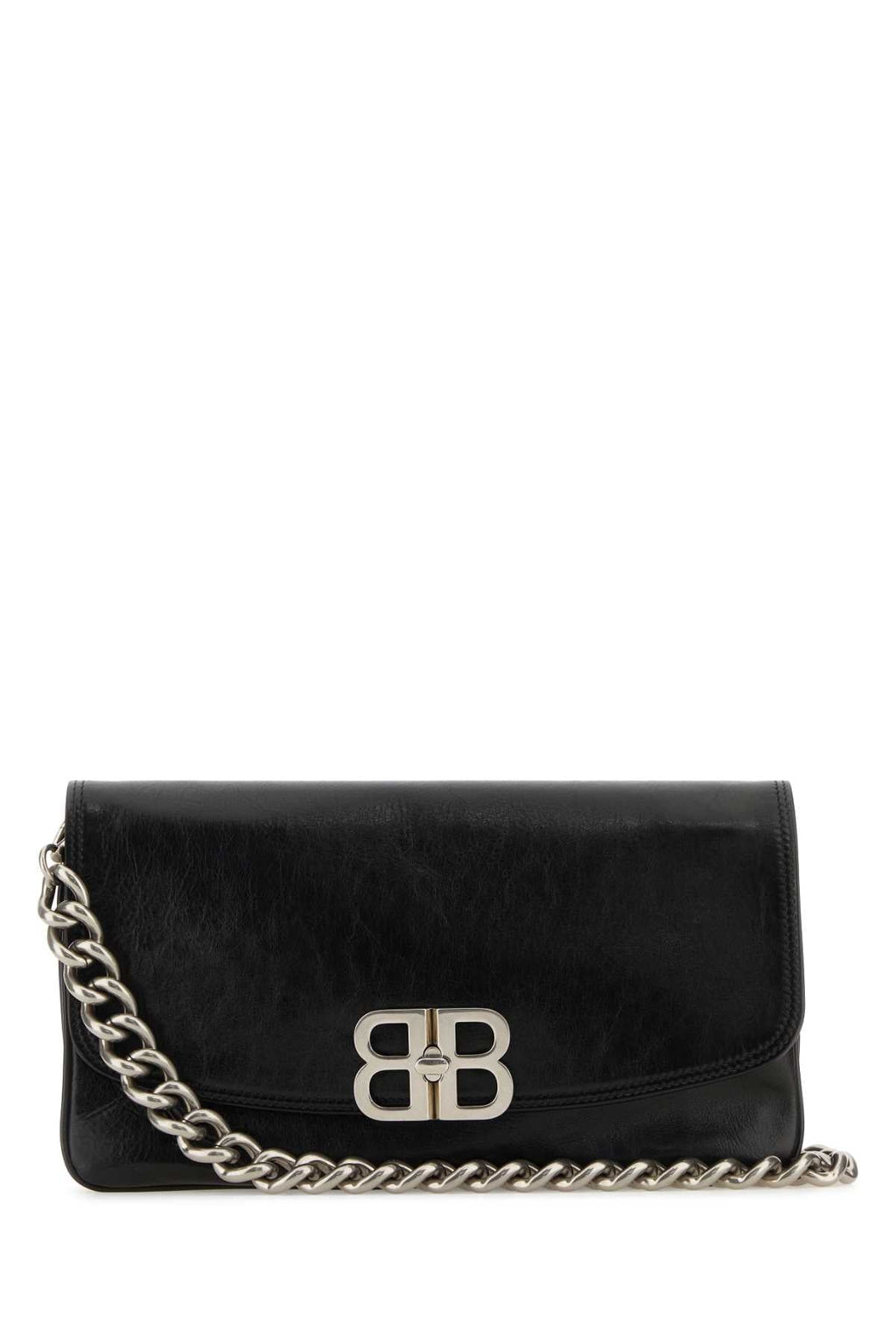 Balenciaga Women Black Leather Medium Bb Soft Flap Clutch