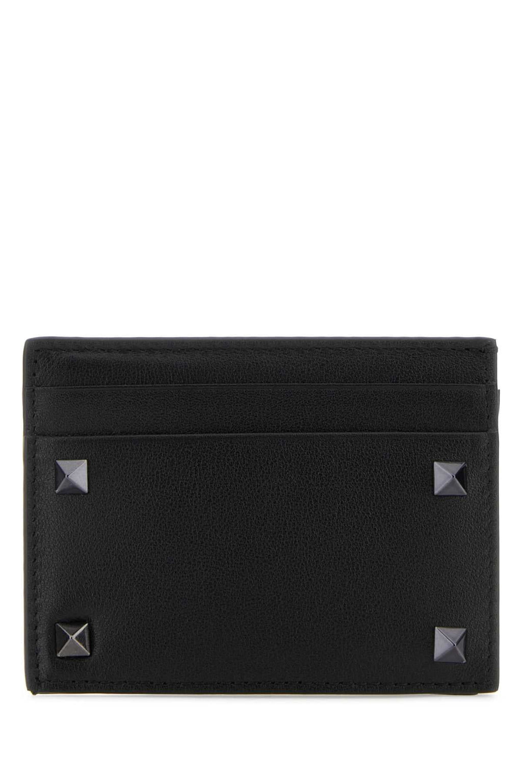 Valentino Garavani Men Black Leather Rockstud Card Holder
