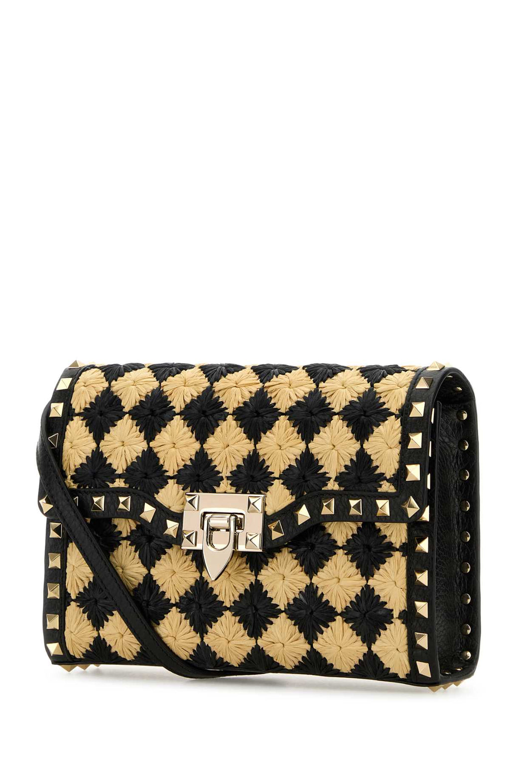 Valentino Garavani Women Two-Tone Raffia Rockstud Crossbody Bag