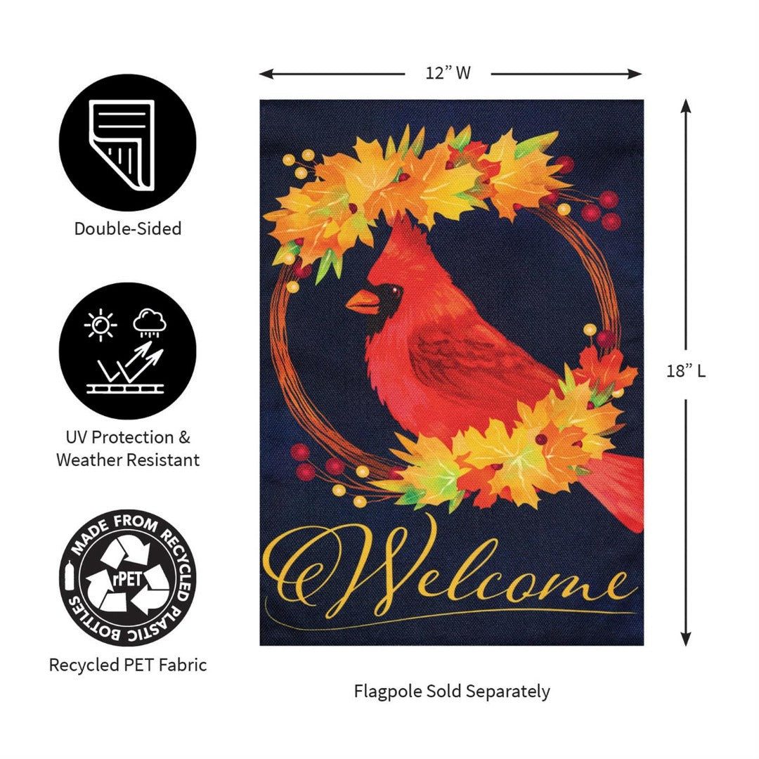 Fall Cardinal Wreath 2-Sided Burlap Garden Flag | 12.5" x 18"