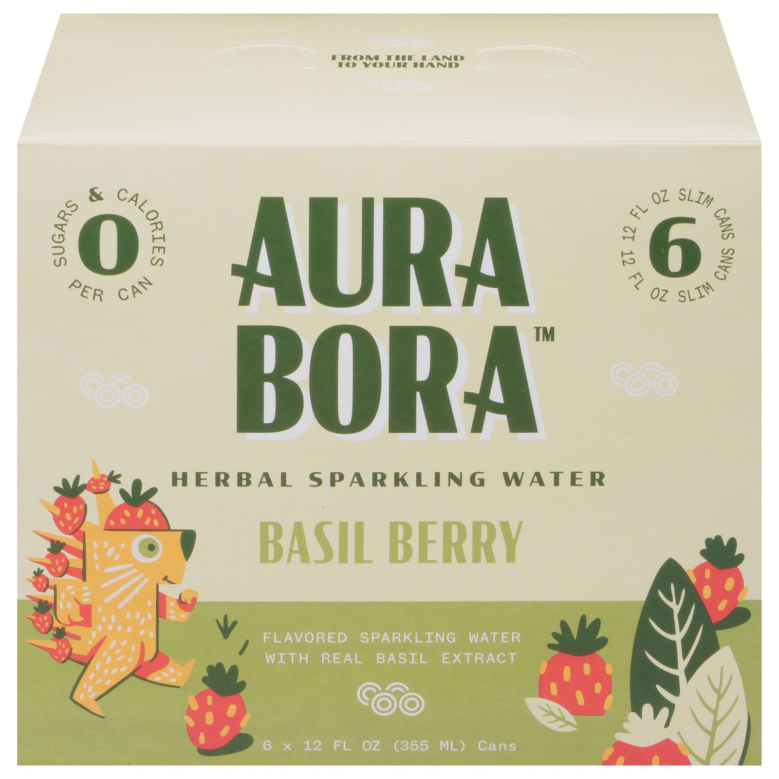 Aura Bora Basil Berry Sparkling Water, 12 Fl Oz Cans, Pack of 4 (24 Cans Total)