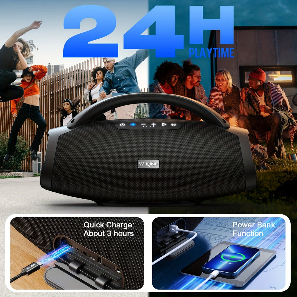 200W RMS 300W Peak Ultimate Portable Wireless Speaker, Large Outdoor Speaker with App Control, Consisting of a 3-Way System with 5 Drivers, for Party Speaker with Bass Enhancement, USB, TF Card, AUX, And Guitar Input