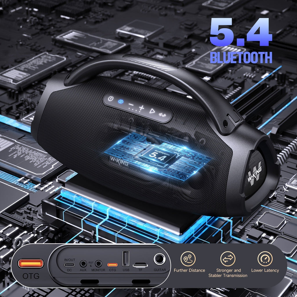 200W RMS 300W Peak Ultimate Portable Wireless Speaker, Large Outdoor Speaker with App Control, Consisting of a 3-Way System with 5 Drivers, for Party Speaker with Bass Enhancement, USB, TF Card, AUX, And Guitar Input